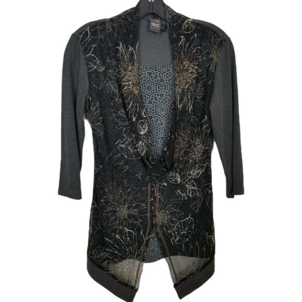 Anac‎ By Kimi Women Mixed Print Semi sheer Blouse Sz M Gray Stretchy Y2K